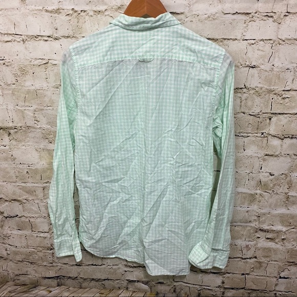 Gap Mint Green Gingham Plaid Fitted Boyfriend Button Up - Picture 2 of 4